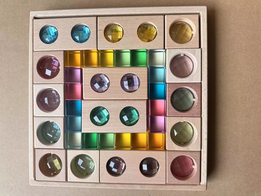 Kids Lucite Cube AcryllicCrylick Stacking Window Blocks Color Street Gems Stone Montessori Toys
