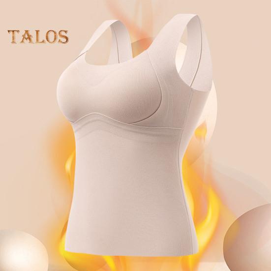 Winter Women Thermal Vest with Chest Pads Seamless Velvet Fast Temperature Lock Heating Slim Fit Elastic Sleeveless Inner Wear Bottoming Tank Top