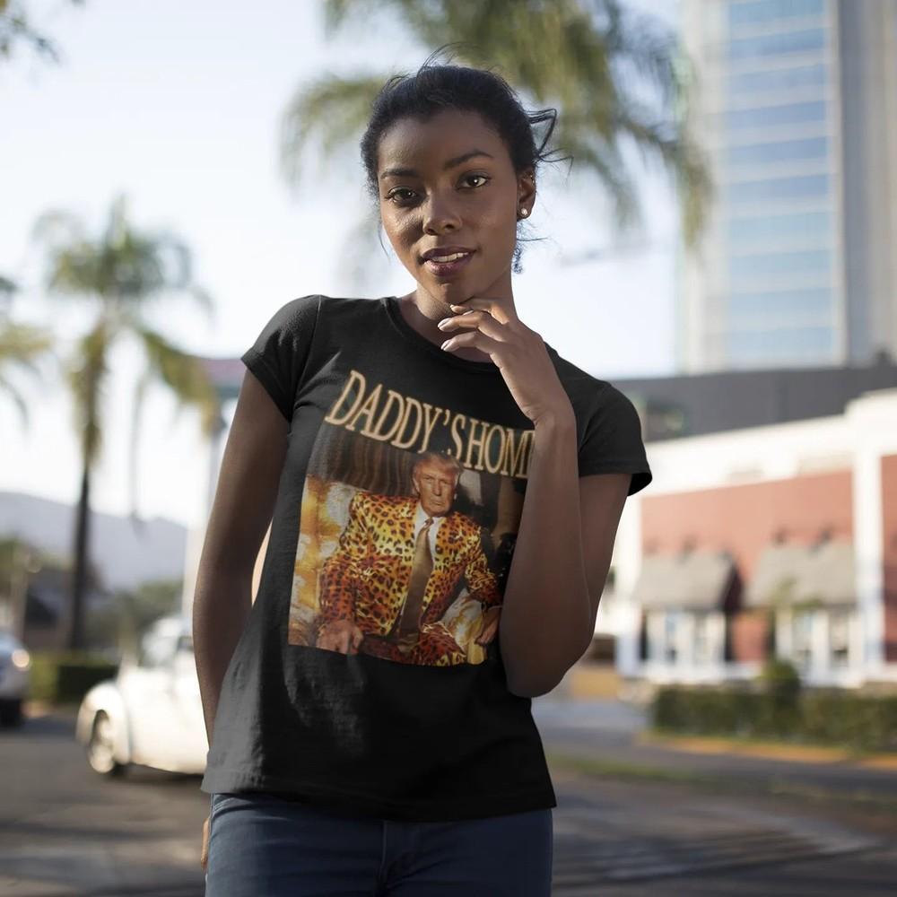 Trump T-Shirt Daddy s Home In Gold Leopard Jacket Short Sleeve Tee Unisex XS-2XL Unisex T-Shirt S