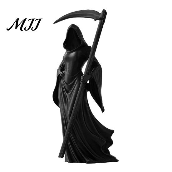Gothic Home Ornament 3D Printed Female Grim Reaper Statue, Hooded Faceless Resin Figurine with Detachable Dark Fantasy Desk Accessory Scythe, Mystical