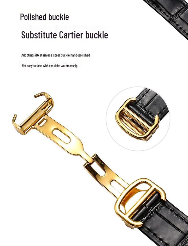 Men's and Women's Genuine Blue Cowhide Leather Strap with Folding Buckle and Unique Balloon Concave-Convex Design