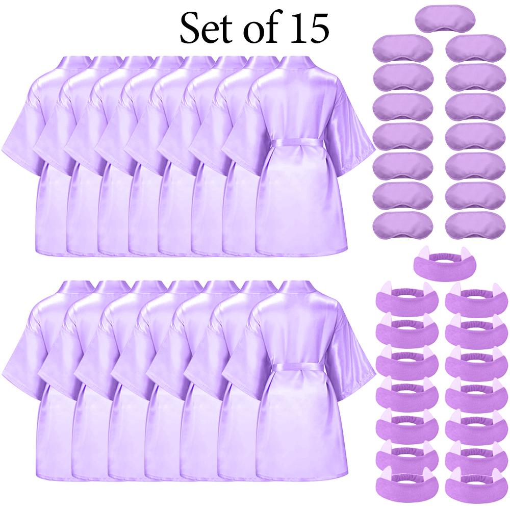 

6-15Pack Spa Party Robes Kimono Girl Birthday Favors Kids Satin Bathrobe Slumber Party Costume Supplies Women Headband Blindfold Size of 4