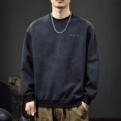 Jesień Prosty Trend Prany Sweter Męski Luźny Duży Rozmiar Okrągły Dekolt Koszulka Bazowa Amerykański Ciężki Casualowy Top