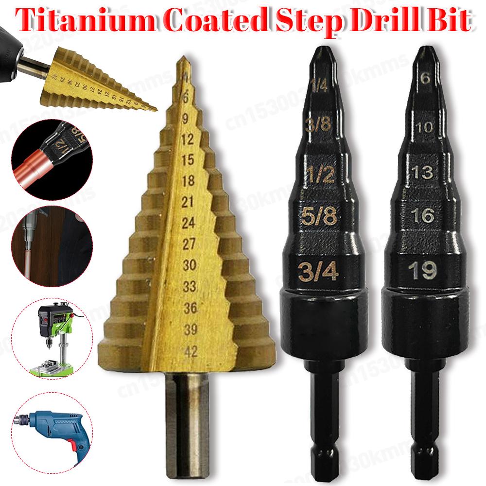 1Pcs 4-42 Mm 6-19Mm HSS Step Drill Bit Straight Groove Titanium Coated Wood Metal Hole Cutter Core Drilling Woodworking Tools