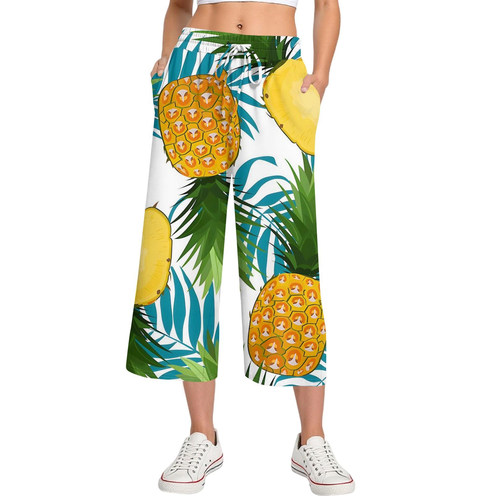 

Женские летние повседневные спортивные брюки с высокой талией и принтом, укороченные брюки свободного покроя L циан