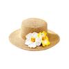 Foldable Flat Top Straw Sun Hat with Frangipani Flower Decoration for Beach Travel