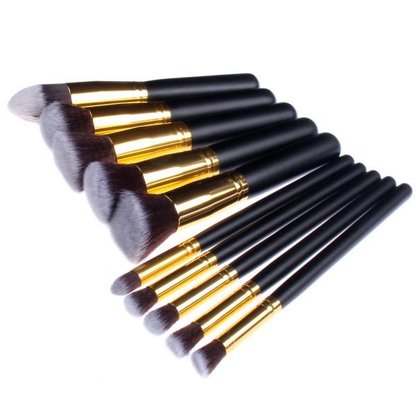 Gold and Silver Tube 10 Makeup Brush Set, Set of Brushes, Five Small Makeup Brushes Without Logo.