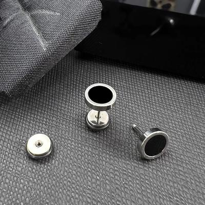 Punk Men's Earings Round Black Oil Drip Stud Earrings For Men Hiphop Stainless Steel Ear Accessories Jewelry Gift