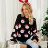 Nowy Rodzinny Świąteczny Sweter Dzianinowy Damski z Długim Rękawem Okrągły Dekolt Dżemper z Nadrukiem Świętego Mikołaja Damski Pulower Bluza