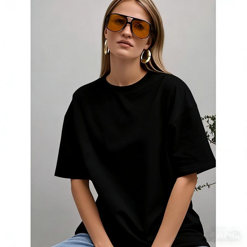 Schickes Retro-Oversize-Kurzarm-T-Shirt aus 100 % Baumwolle - Trendiges Top im europäischen & amerikanischen Stil