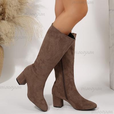 Autumn Winter Suede Women's Mid-Calf Boots Side Zipper Chunky Heeled Fashion Bottes Femmes Office Ladies Botas Altas Elegant