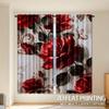 2PC Valentine's Red Rose Swirl Curtains 2D Floral Print Light Filtering Drapes Romantic Vintage Window Curtains for Bedroom
