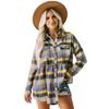 Damen Karohemd, Herbst Winter Langarm Reverskragen Lässige Bluse Mit Tasche, Europäischer Amerikanischer Stil Damen Oberteil
