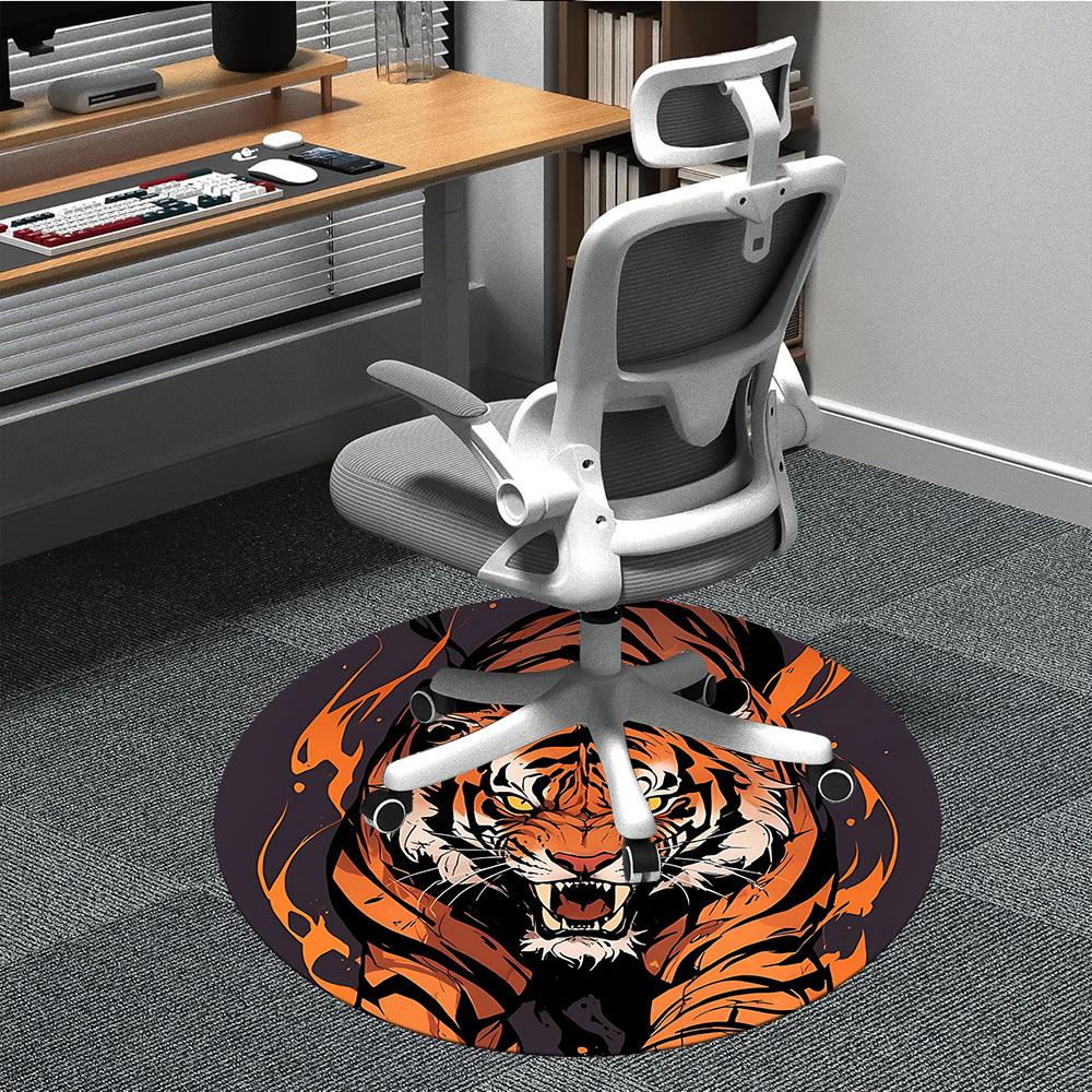 1pc Tiger Flames Office Round Area Rug, Under Office Chairs Bedroom Living Room Home Decor, Room Deco, Available In Various Sizes
