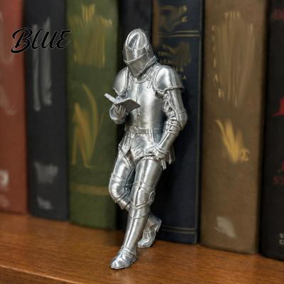 Vintage Style Knight Figurine for Room Medieval Bookshelf Decor Silver-Finished Armored Statue Fantasy Home Prop Photography Office Desktop