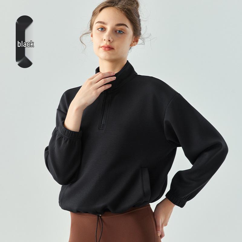 

Осенне-зимний облегающий топ для йоги с кулиской, полузастежкой-молнией, воротником-стойкой и косыми карманами Extra Large