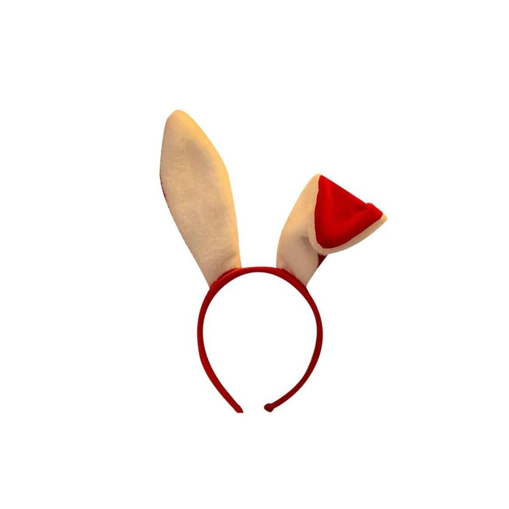 Bookworm Bunny Ear Headband for Christmas Cosplay Parties, Red and White, Cute Bunny Girl Headband with Fluffy Ears, Costume Accessory for Adults and