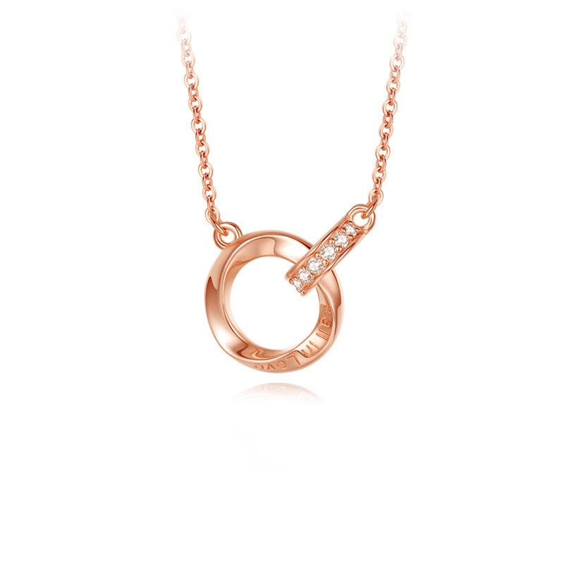 S925 Sterling Silver Mobius Ring Necklace Women's Light Luxury Niche Geometric Double Ring Clavicle Chain