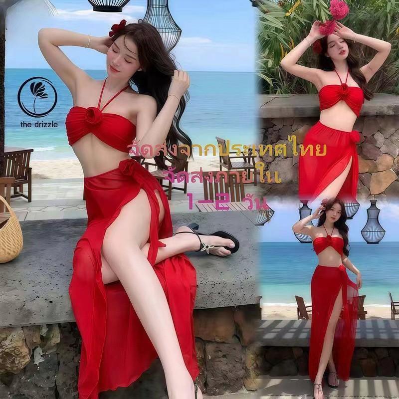 Bikini Swimsuit Feminine Split Red Three-piece Beach Play