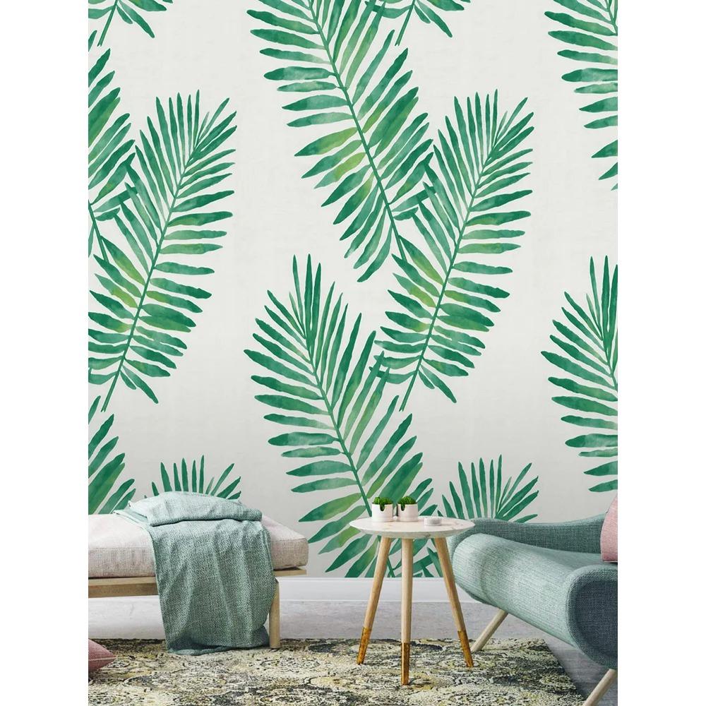 Vinyl Self Adhesive Contact Paper Tropical Palm Peel and Stick Wallpaper Removable Green White Walpaper for Kidroom Home Decor