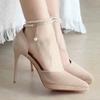 Fashion Pumps Women's Pearls Ankle Strap Stiletto Heel Stiletto Strap Pearl Butterfly Pointed Shoes Women's Banquet High Heel Sandals