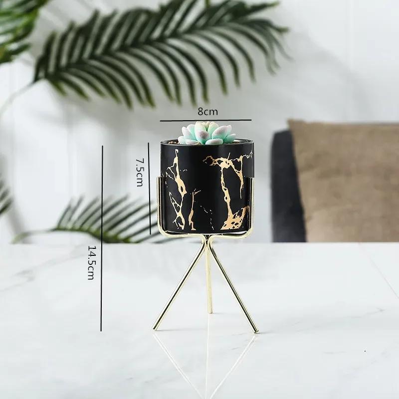 Nordic Ceramic Iron Art Marble Vase Pattern Rose Gold Green Table Plant Pot For Home Office Vases Decor Succulent Flower Pot
