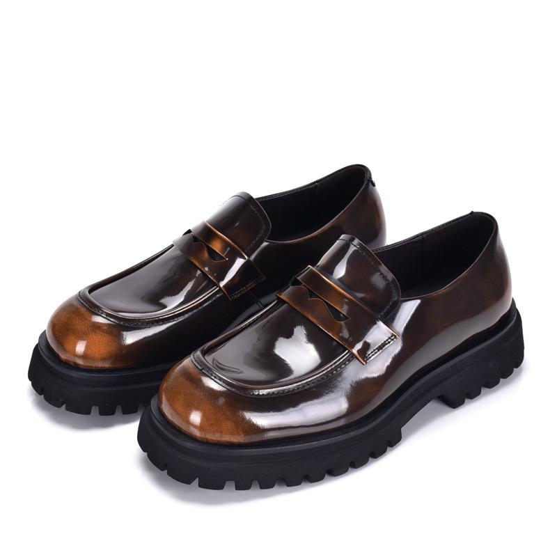 Korean Style Thick-Soled Loafers: Men s Genuine Leather Slip-On with Patent Finish, Soft Breathable Comfort 43