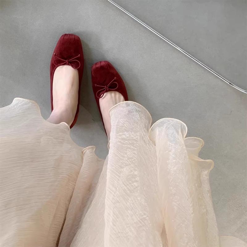 Fashion Flat Shoes for Women Spring and Autumn 2024 New Square Toe Bow Shallow Square Solid Color Large Size 43 44 Loafers Ladies Shoes