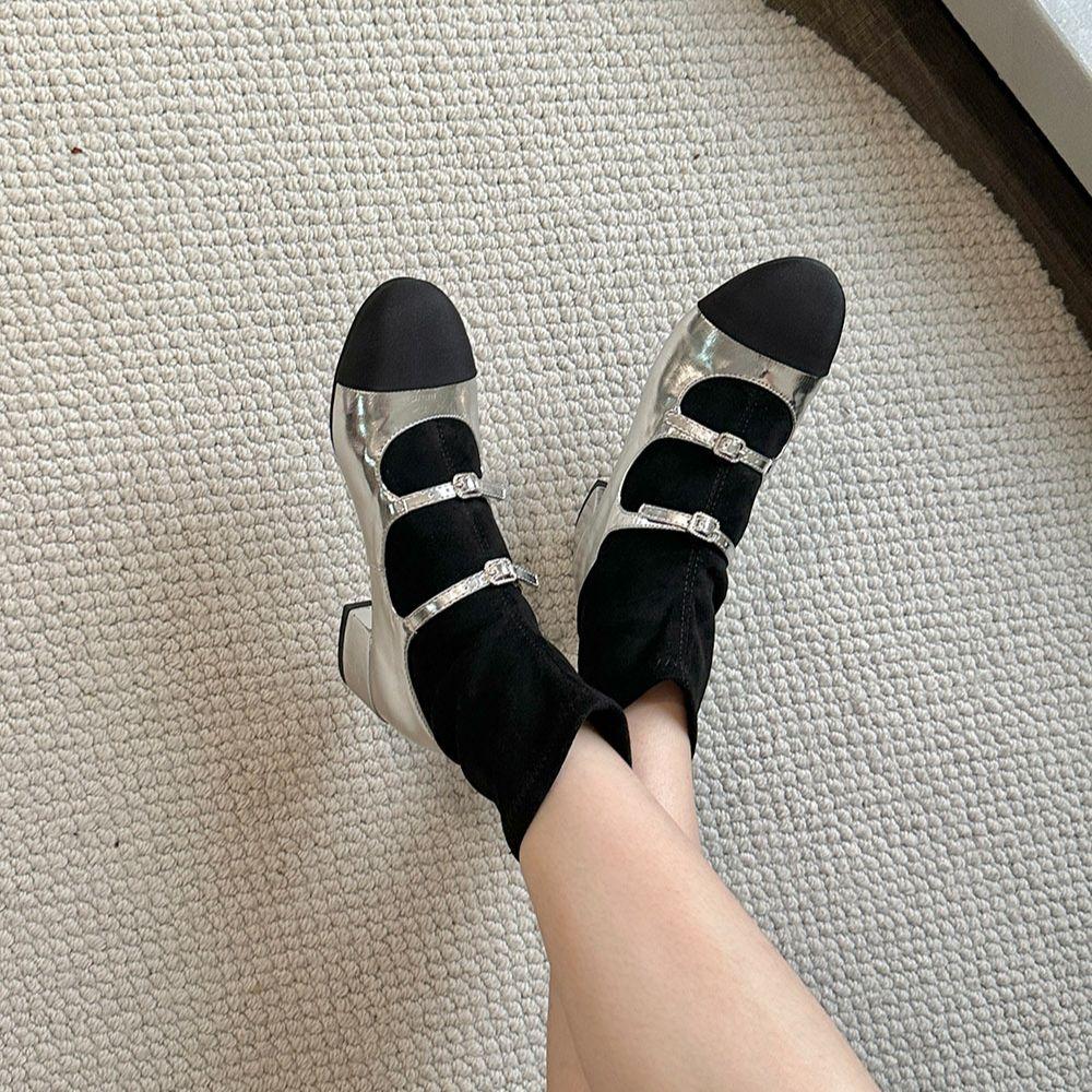 мода Черный Золотой Серебряный Модные женские ботильоны Носки Эластичные туфли Плоские — фото 5