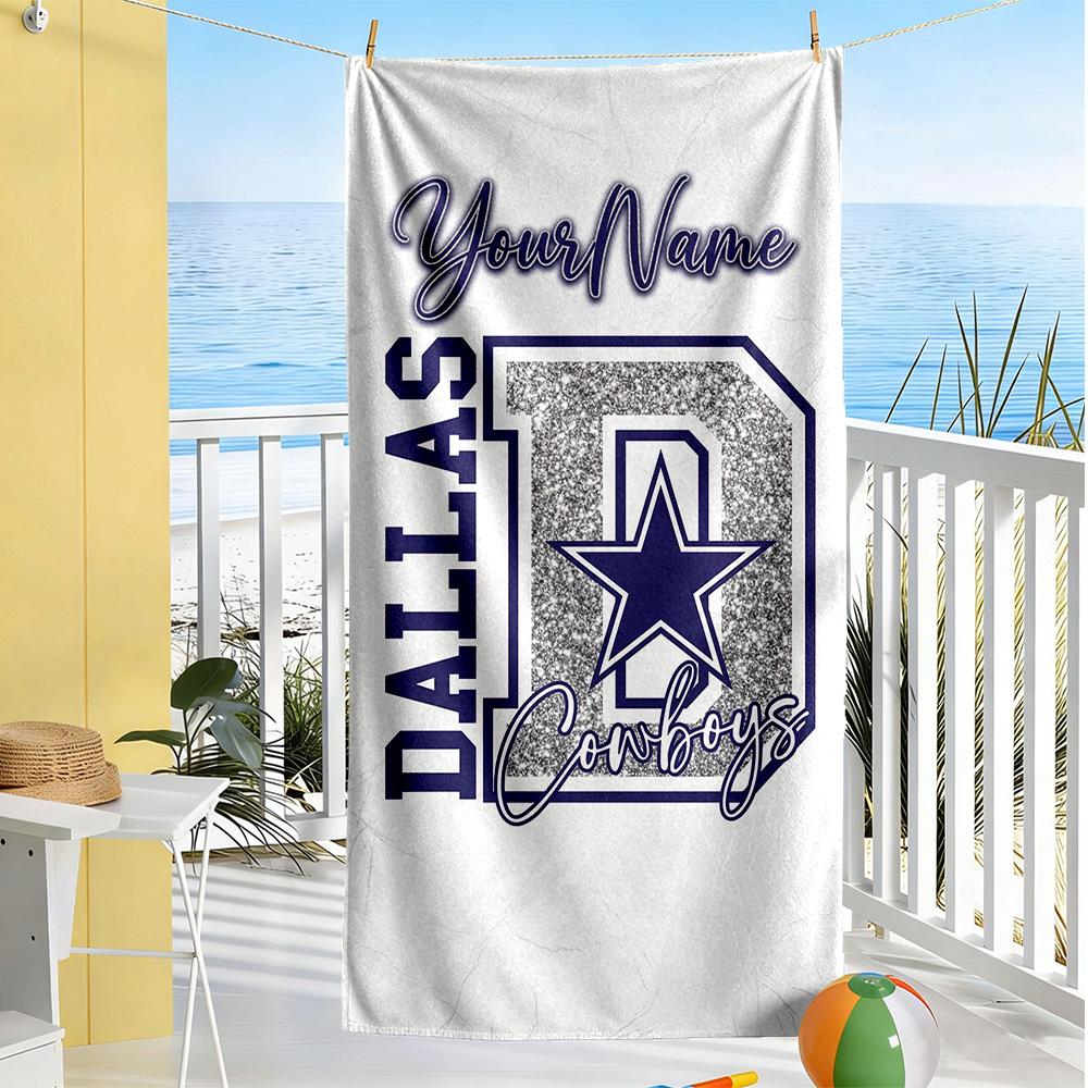 Dallas Customize Text Beach Towel Super Soft & Absorbent Ideal for Travel Outdoor Swim Pool Yoga Surf Camping Hiking Gym Gift Holiday