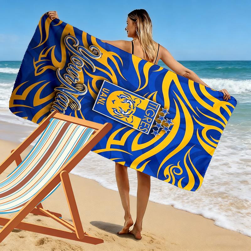 Name Custom Tigres UANL Logo Print Beach Towel, Large Soft Quick Dry Towel for Beach Camping Swimming