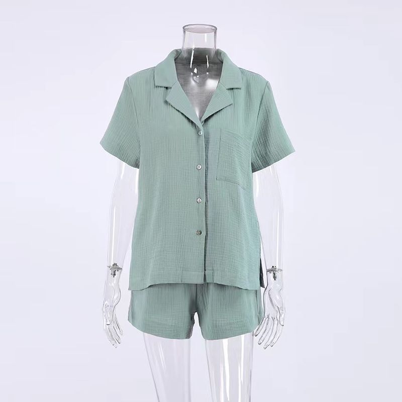 Fashion Style Short Sleeve Shirt Shorts Double-Layer Gauze Suit Short Sleeve Shirt Shorts Set