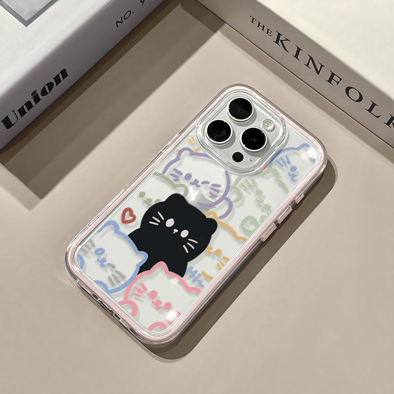Line Black Cat for IPhone17ProMax for Apple Phone Case 16/14/1 3/12 All-Inclusive Soft Cover