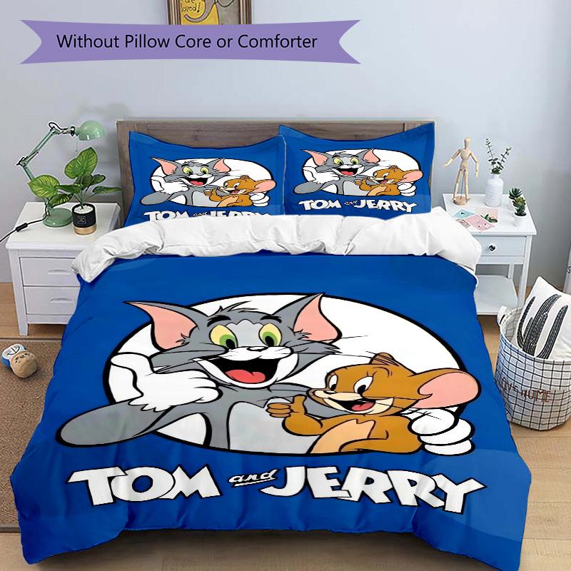Tom Jerry Adventures Print 3Pcs Bedding Setduvet Cover With 2 Bedropillowcase Home Birthday Gift