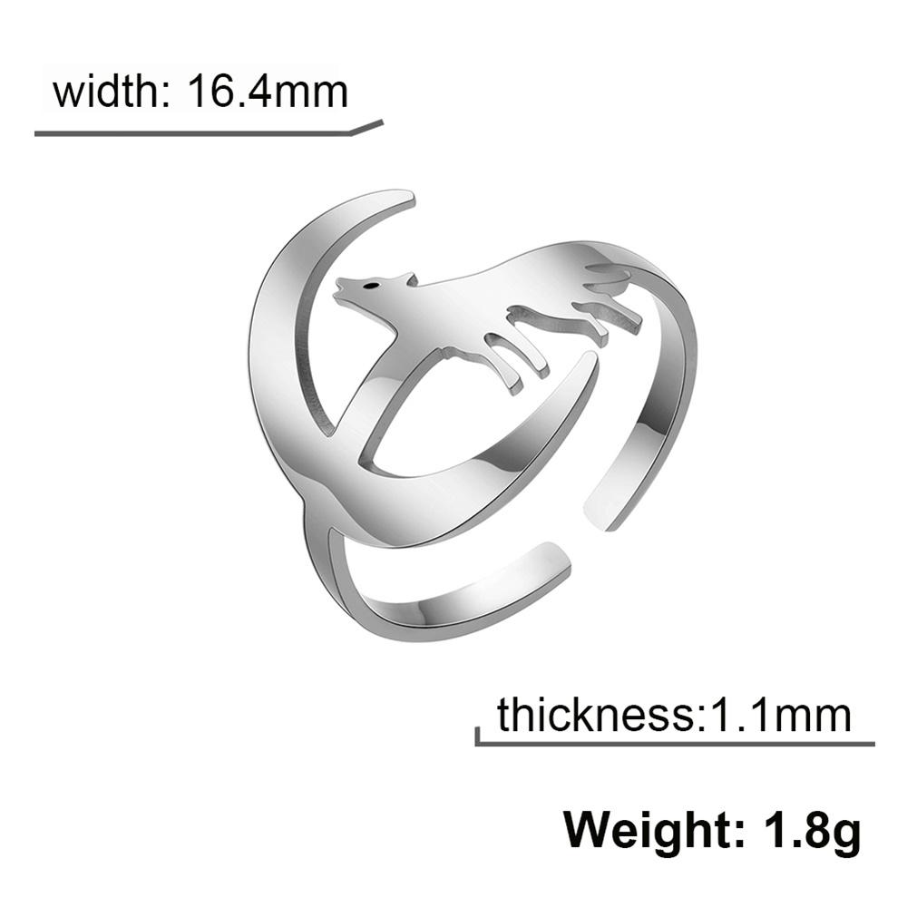 Cazador Wolf On the Moon Open Women's Ring Animal Couple Rings Party Birthday Gift Stainless Steel Jewelry 2026 Wholesale New