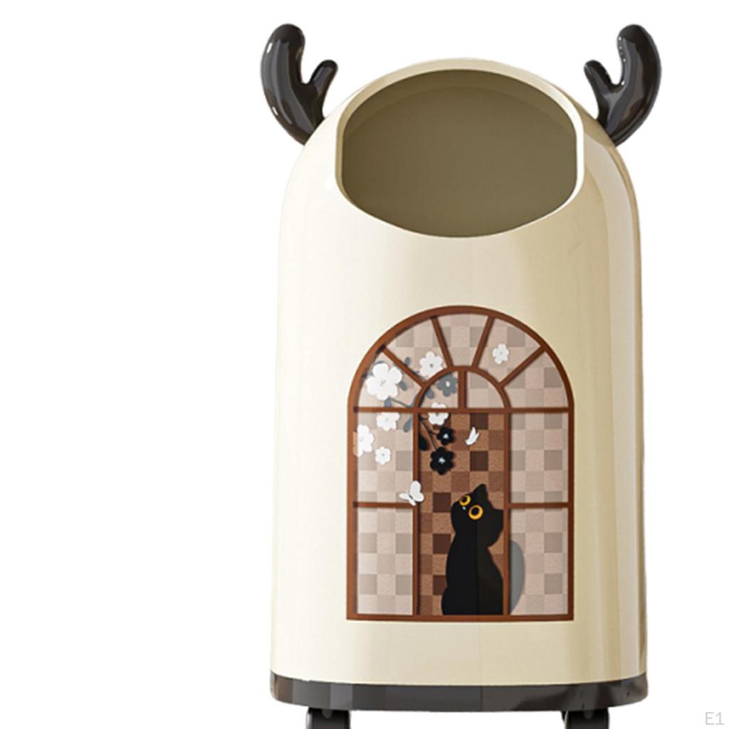 Garbage Can with Casters Rolling Dustbin Creative Stylish Waste Paper Bucket Wheeled Trash Bin for