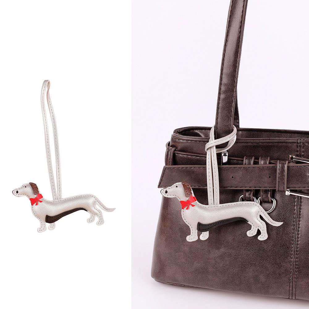 Exquisite Handmade PU Leather Sausage Dog Keychain Pendant - Cartoon Puppy Car Accessory