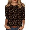 Women's Fashion Casual Round Neck 3/4 Sleeve Loose  Printed T-Shirt Ladies Top