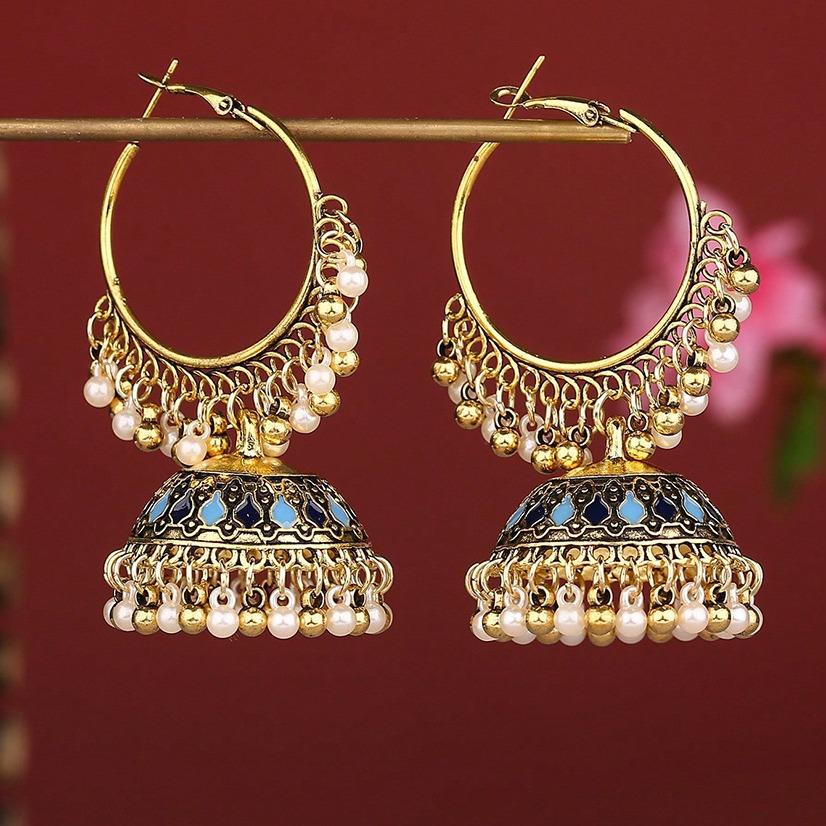Exaggerated Large Bell Tassel Earrings for Women Unique Design Retro Light Luxury Alloy Earrings Indian Style Drop Earrings