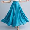 Literary Elastic Waist A-line Expansion Skirt Solid Color Ethnic Style Women Long Skirts
