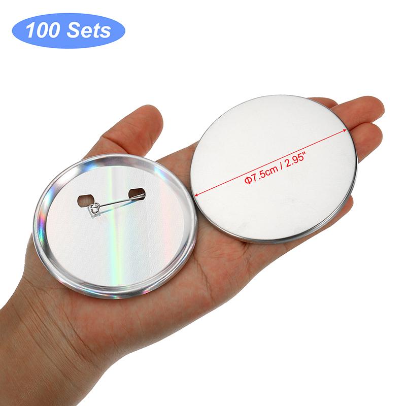 100/200pcs Blank Badge Pin Button Maker Parts Metal DIY Button Material Supplies Reflective Back for Button Maker Machine Round