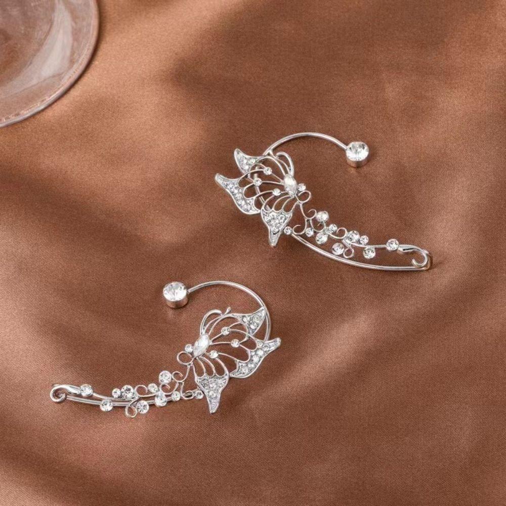 Elegant Butterfly Ear Cuff Sparkling Zircon Women Ear Loop Crystal Clip Earrings Versatile Jewelry
