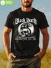 Black Death European Tour Plague Graphic T-shirt - Casual Cotton Tee with Skull & Raven Design