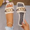 Fashion Shoes for Women 2024 Hot Sale Square Toe Women's Slippers Summer Open Toe Chain Solid Outdoor Casual Beach Large Size Slippers