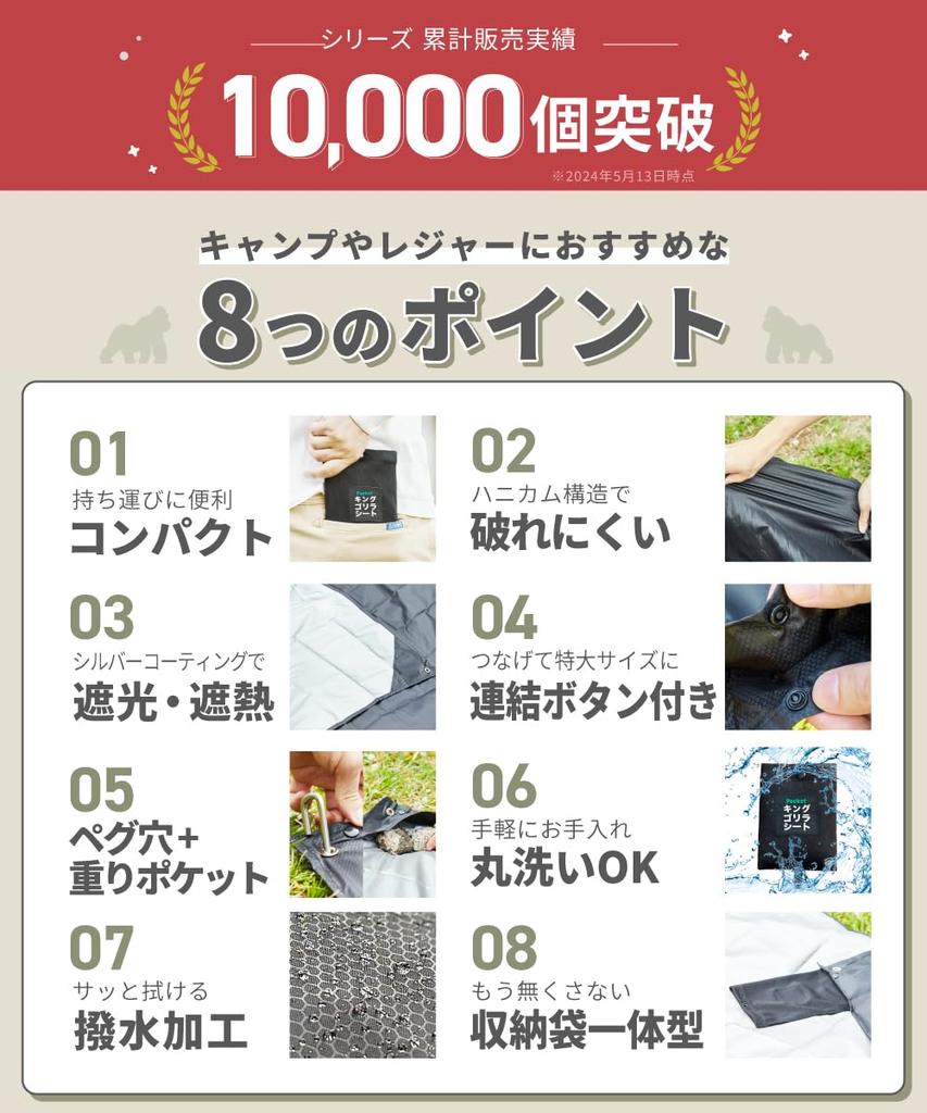 Gorilla Sheet, a lightweight, pocket-sized, large, washable, thick, lightweight picnic blanket for 3-4 people, also suitable as a camping tarp.