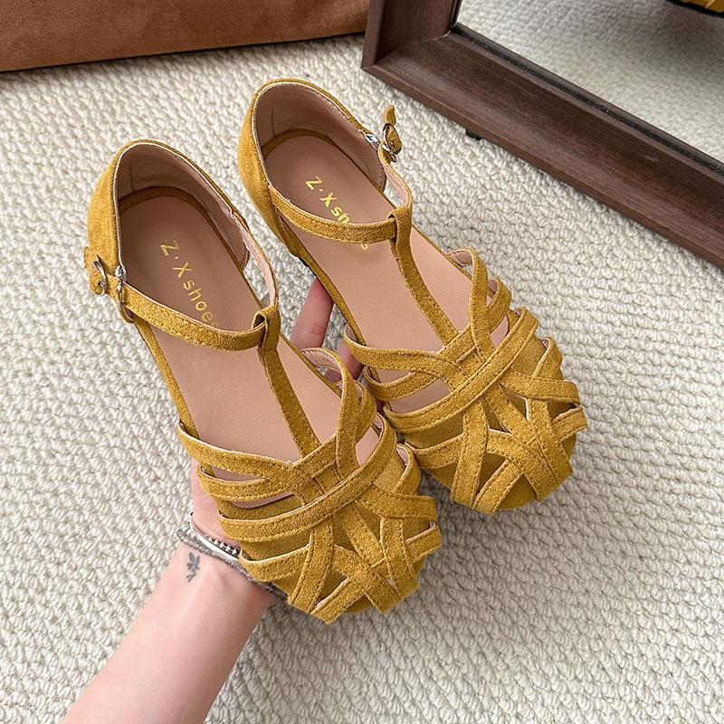 

Fashion 2025 Fashion Ladies Shoes Closed Toe Women s Sandals Summer Buckle Strap Casual New Cover Heel Light Best Seller Flat Sandals 35 жёлтый