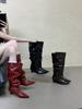 Autumn and winter new European and American long tube slope heel wide tube high boots wrinkled but knee piled boots