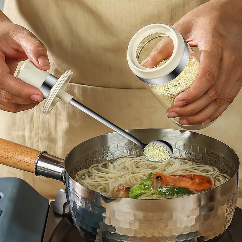 Glass Spice Container Kitchen Seasoning Jar with Spoon Salt Storage Bottle Airtight Leakproof Organizer for Cooking Supplies