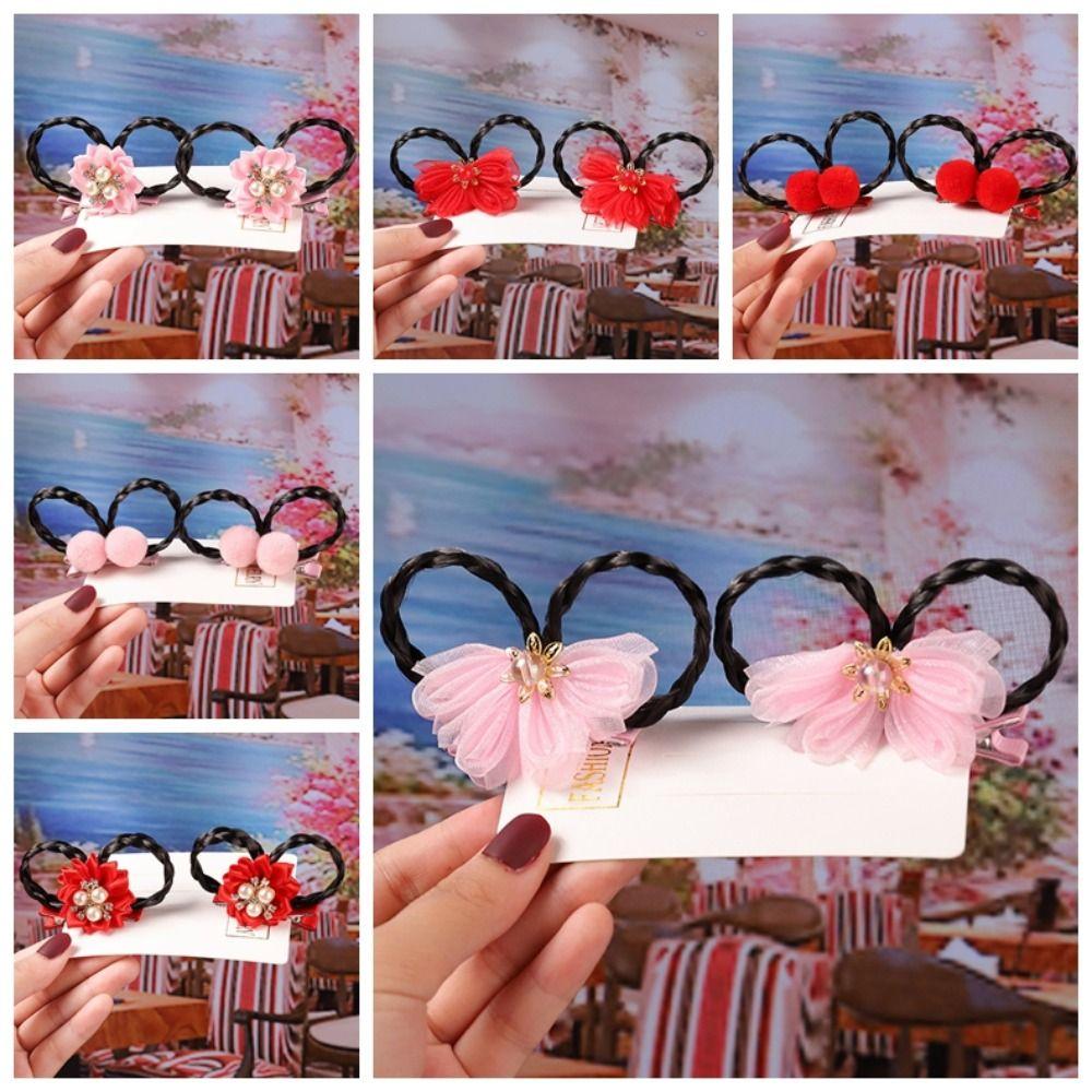 

2Pcs Cute Hanfu Headdress Wig Flower Wig Braid Hairpin Hair Accessories Children Hair Clip Girls