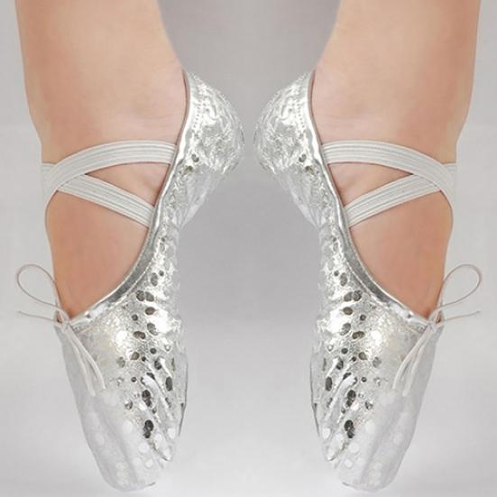 Женские и женские балетные танцевальные туфли из искусственной кожи с блестками — фото 13